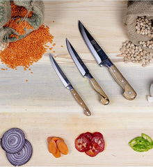3 pack Stainless Steel Kitchen Knife Set, Wood Handle