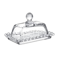 Glass Rectangle Tray with Lid, Bead Design