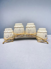 Porcelain Spice Rack with a Gold Metal Display