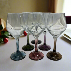 Elegant Color Stem Wine Glasses, Set of 6