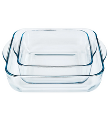 Square Glass Baking Dishes, Ovenware, Casserole, Set of 2