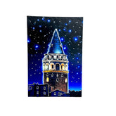 Ancient tower, starry sky painting.