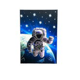 Astronaut hovering over earth painting.