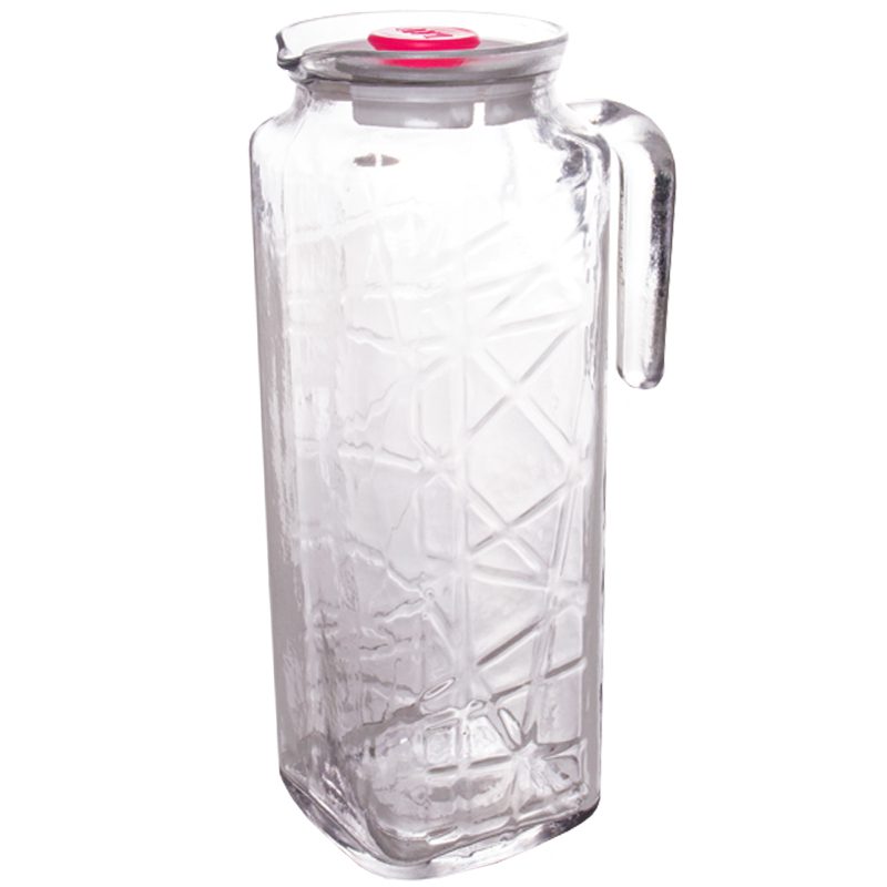 Glass Jug with Handle and Pink Lid