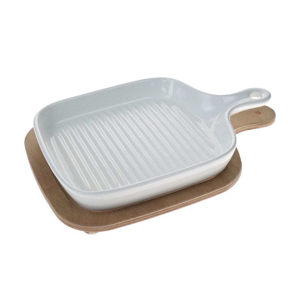 Ceramic Dish with Wood Hotplate