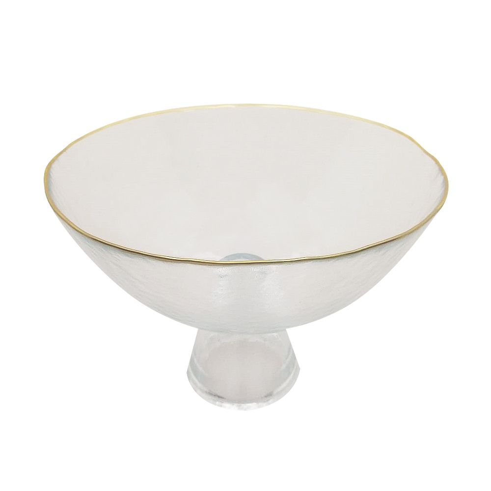 Round Top Glass Pedestal Salad and Pasta Bowl, Gold Trim