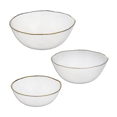 Hammered Glass Gold Trim Bowls, Set of 3