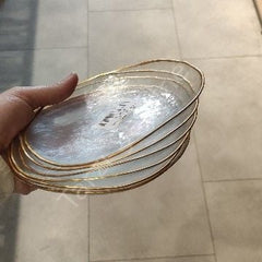 Gold Trim Hammered Small Glass Plates, Set of 6