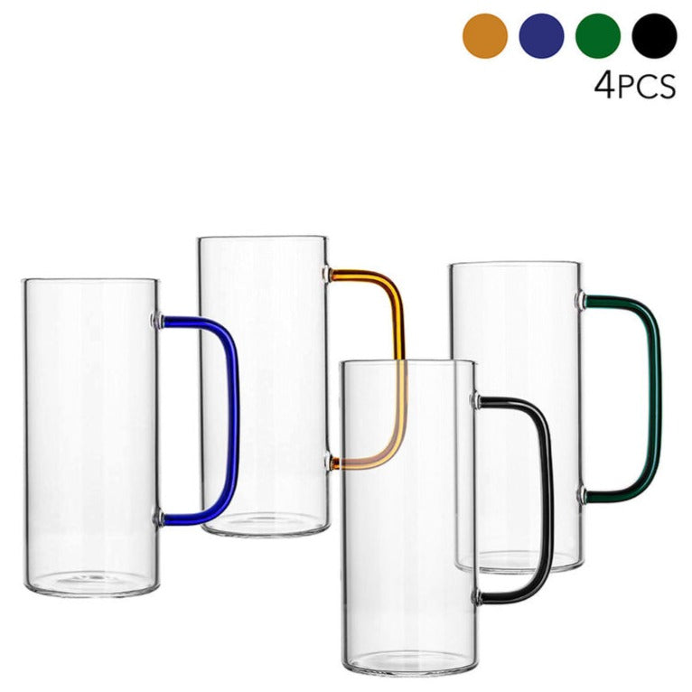 Color Handle Glass Cups, Set of 4