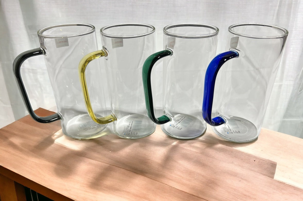 Color Handle Glass Cups, Set of 4