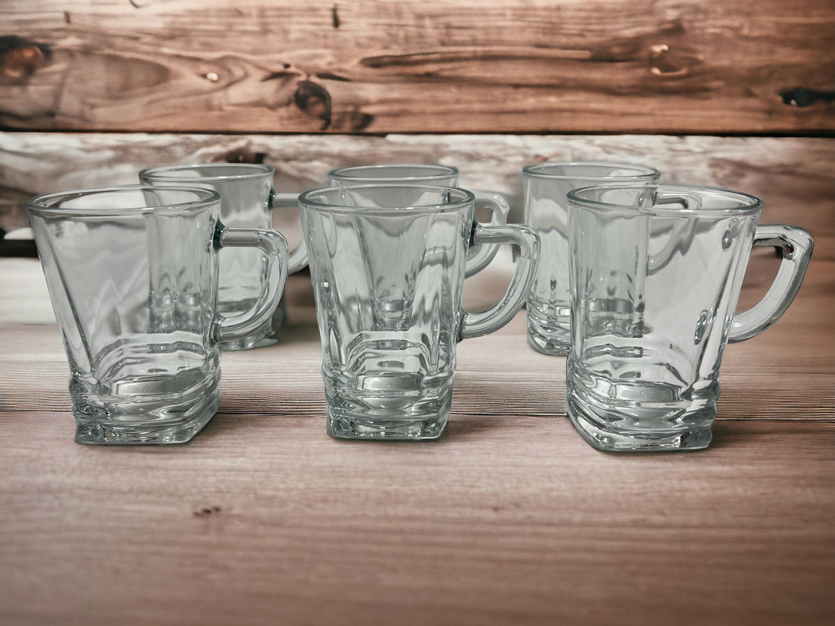 Glass Ripple Mugs, Set of 6