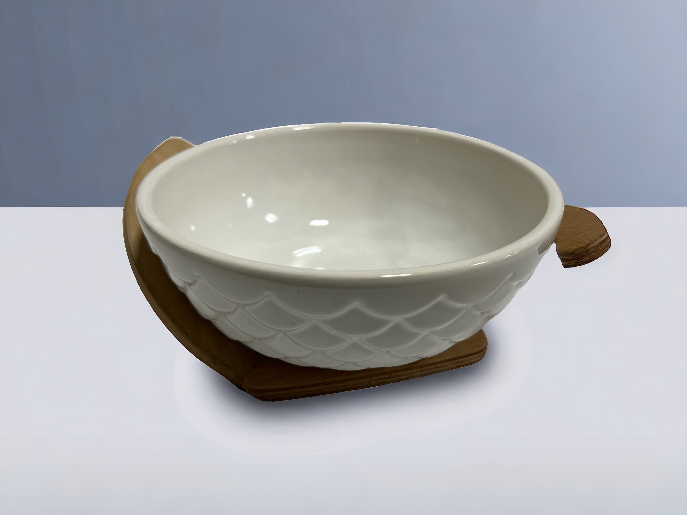 Ceramic Serving Bowl with Wood Stand