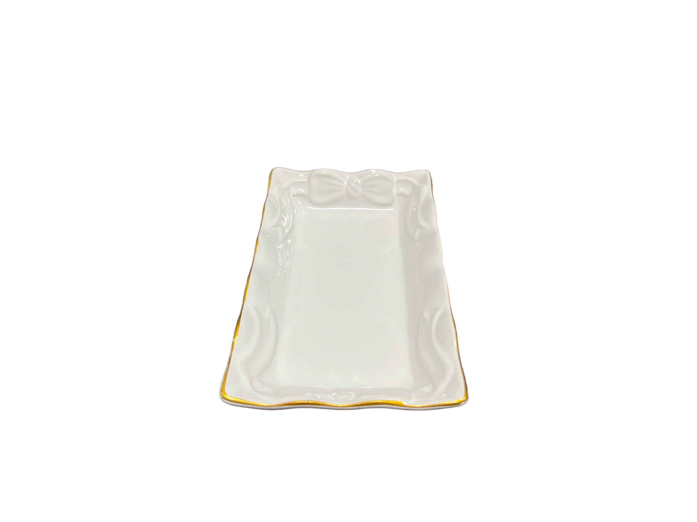 Gold Trim Ceramic Rectangle Serving Tray