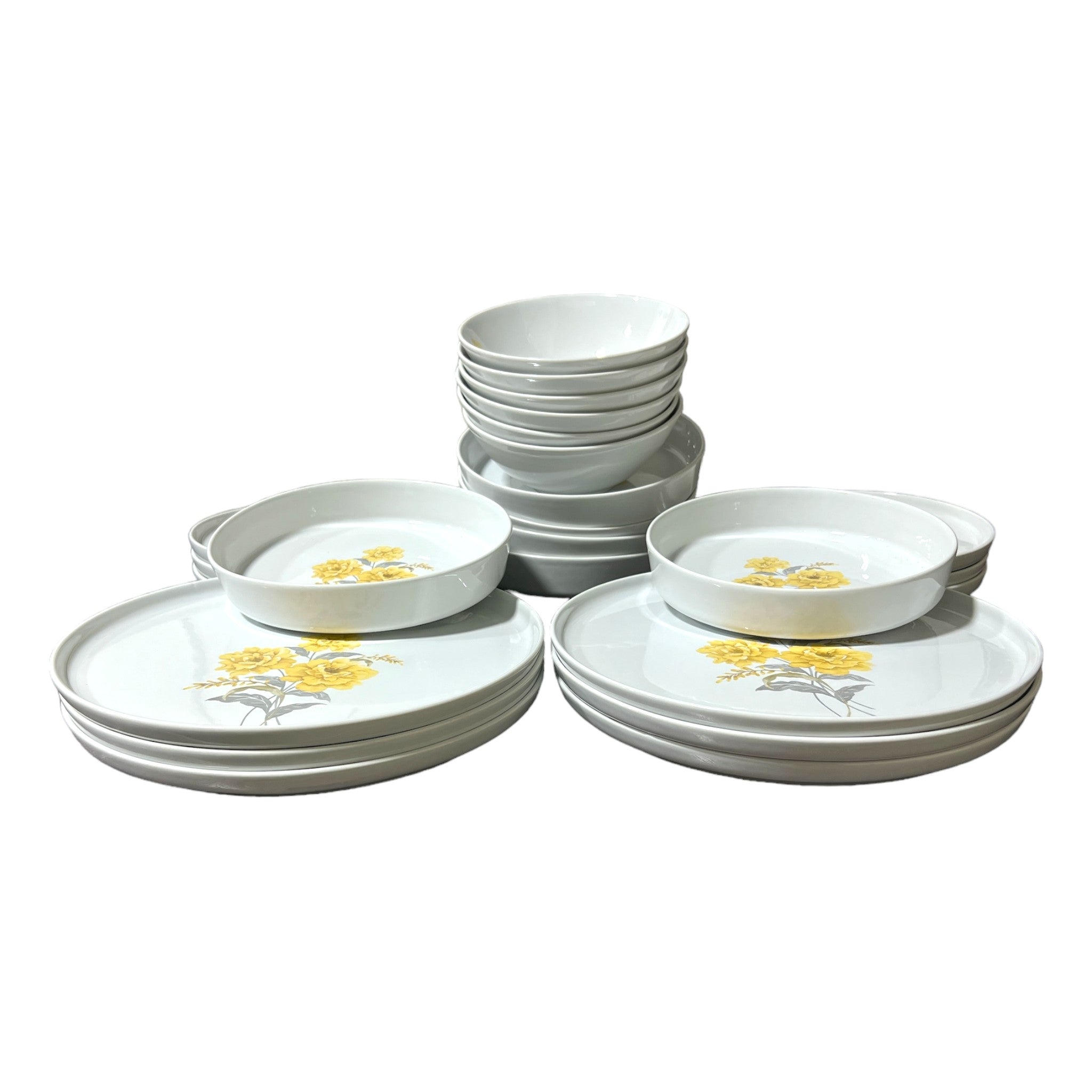 Yellow Flowers 24 Piece Dinner Plate Set