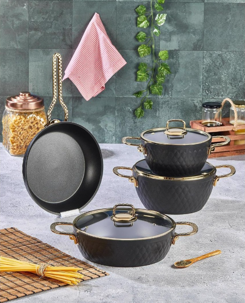 7 Piece Black & Gold Titanium Cookware Set