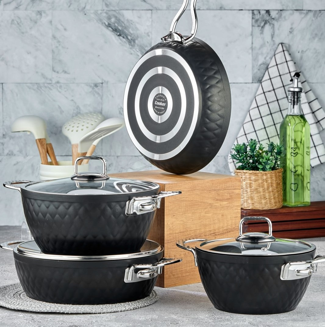 Black Silver Titanium Cookware Set 7 Piece