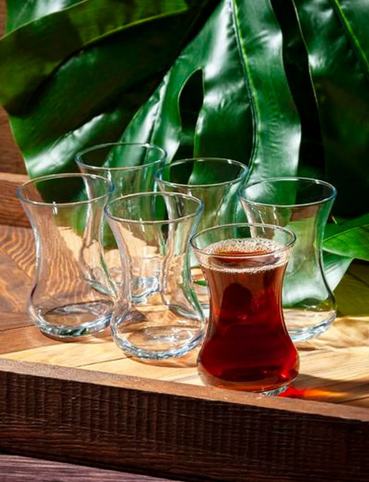 6 Piece Hourglass Shape Glass Tea Cups