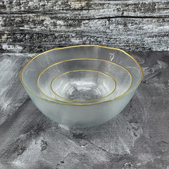 Hammered Glass Gold Trim Bowls, Set of 3