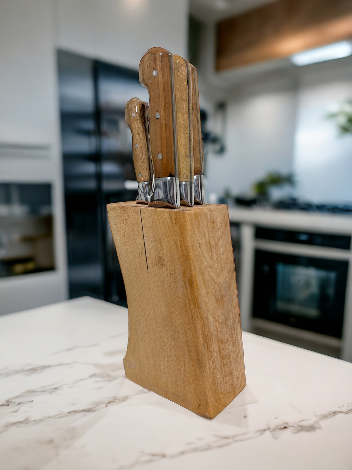 Stainless Steel Chef Knife Set, Wood Display Stand