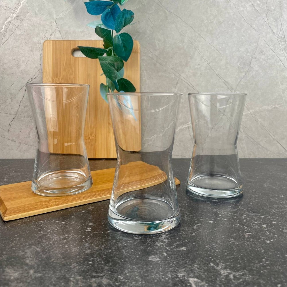 Curved Glass Cups, Set of 3