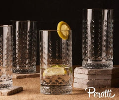 Diamond Pattern Glass Cups, Set of 4