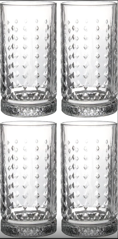 Diamond Pattern Glass Cups, Set of 4