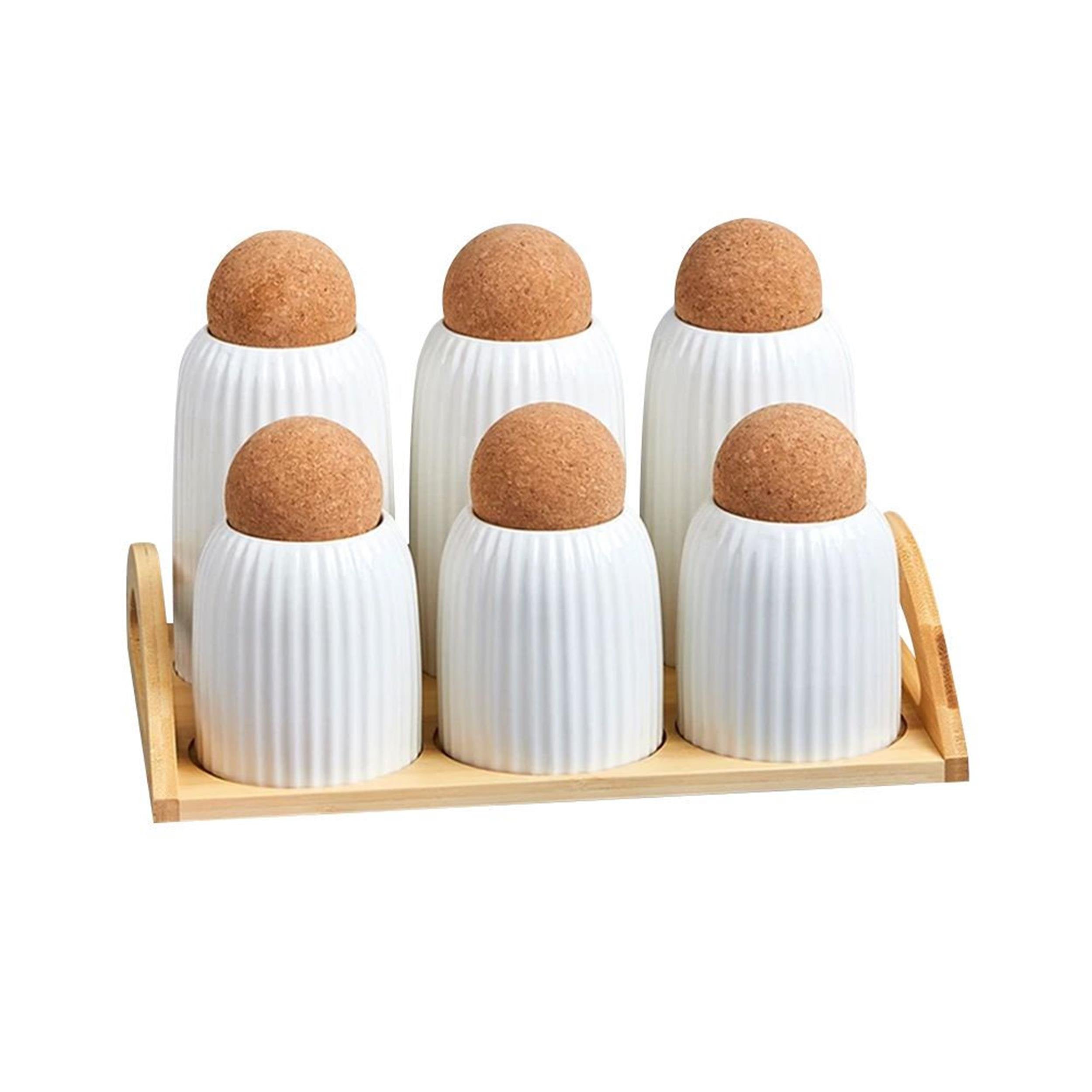 Porcelain Cork Top Spice Rack, Set of 6