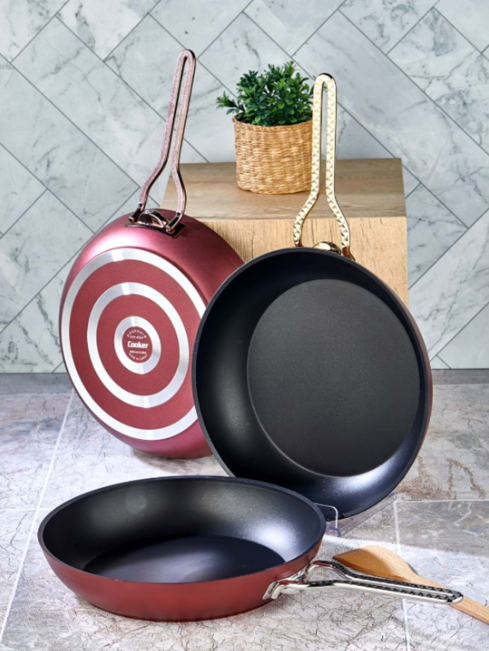 Red Titanium Frying Pan with Gold Handle 10.5"