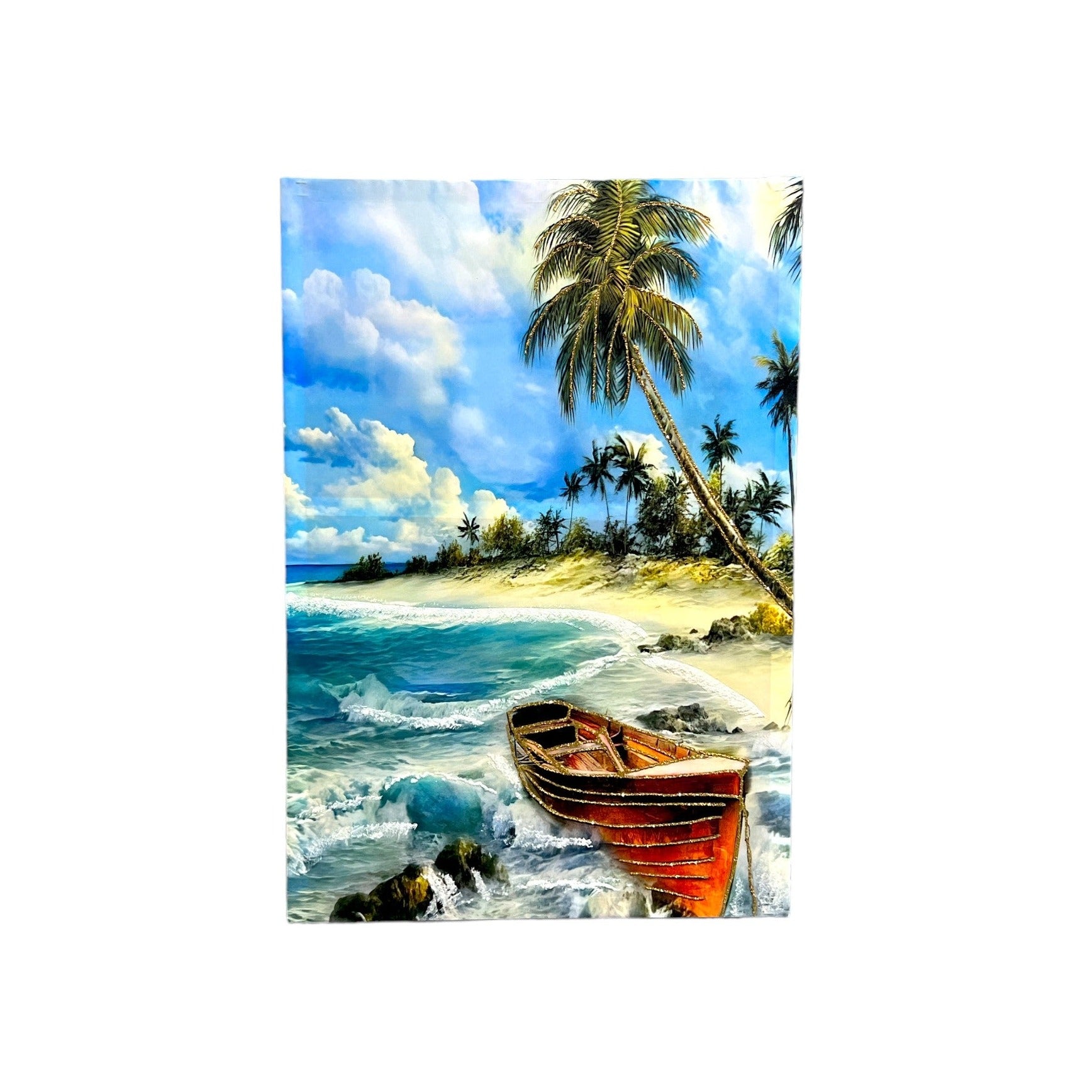 Row boat on a tropical island painting.