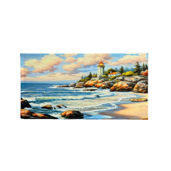 Lighthouse, coast, beach, painting.