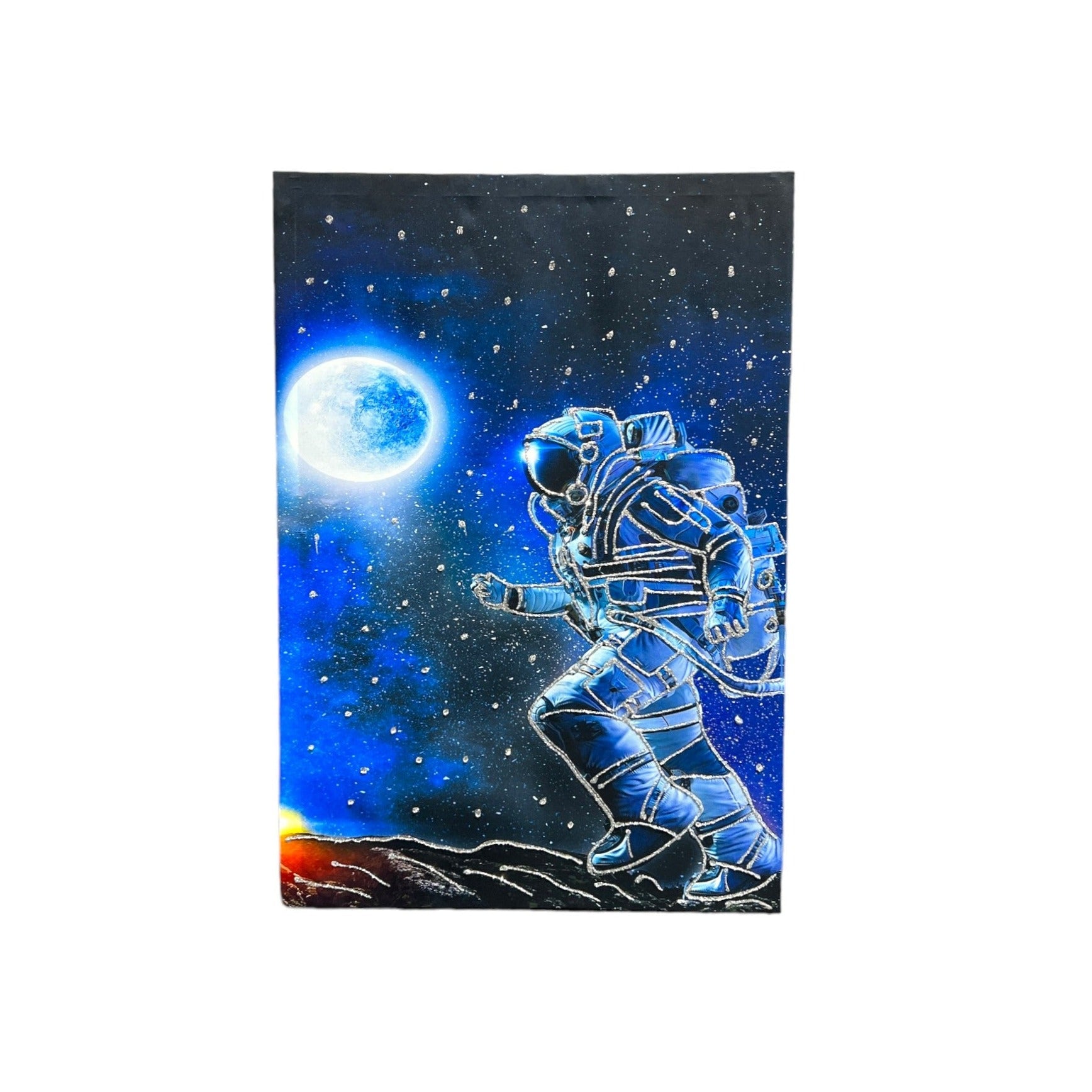 Astronaut walking painting. 