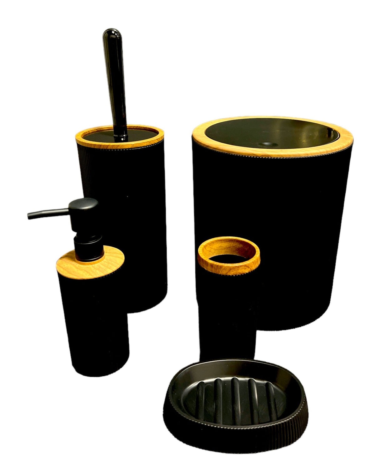 5 Piece Bathroom Set (Black/Wood)