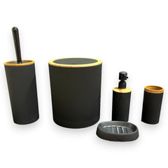 5 Piece Bathroom Set (Black/Wood)